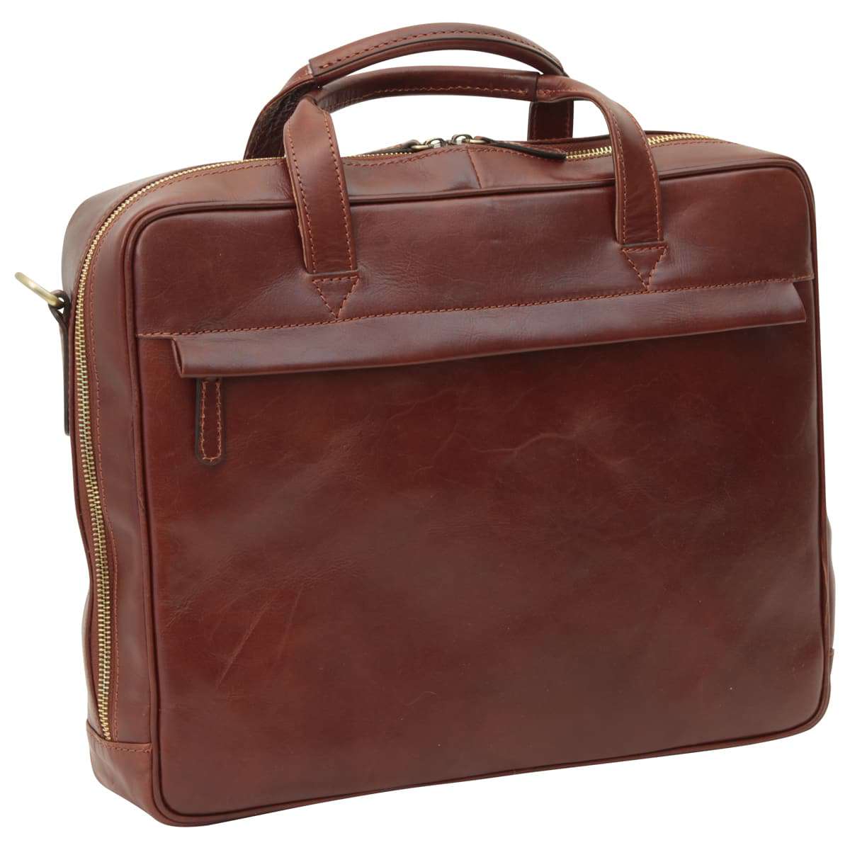 Leather Briefcase with zip closure - Brown-0